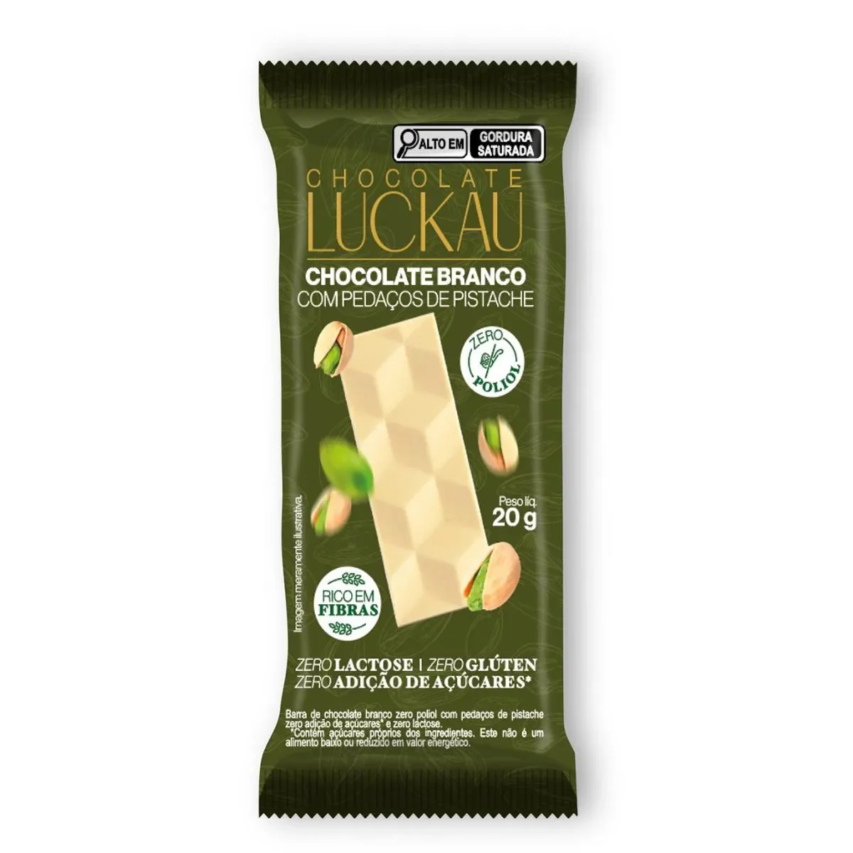 Chocolate Branco com Pistache Luckau 20g - imagem 1