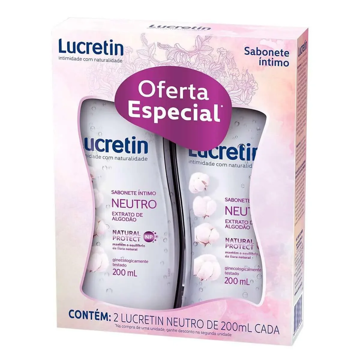 Kit Sabonete Líquido Íntimo Lucretin Neutro com 2 Unidades de 200ml - imagem 1