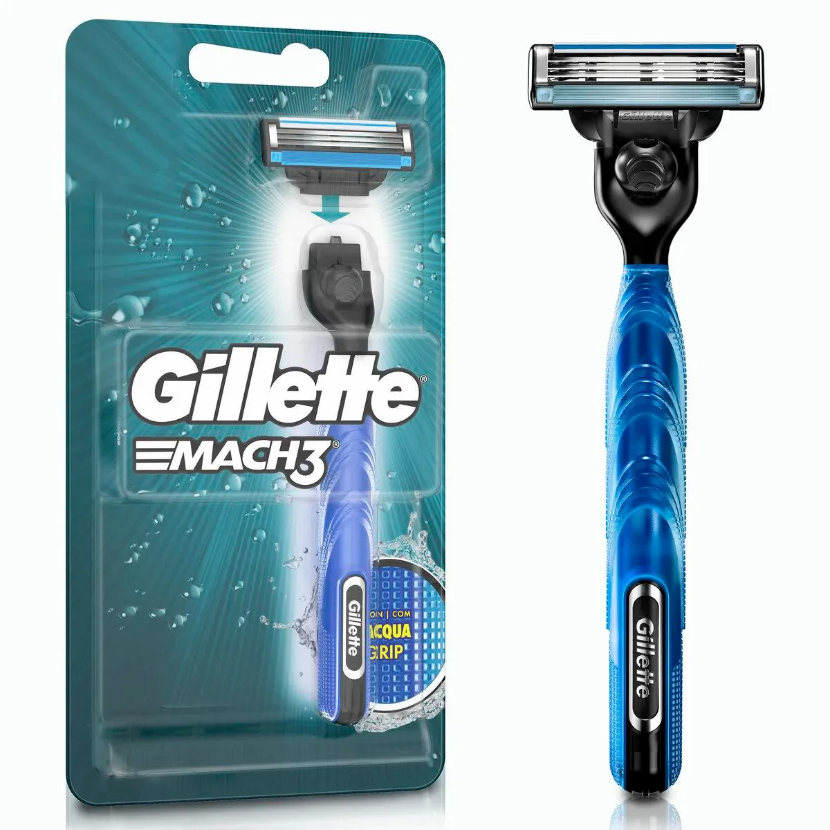 Aparelho de Barbear Gillette Mach3 Acqua Grip + 1 cartucho - imagem 1