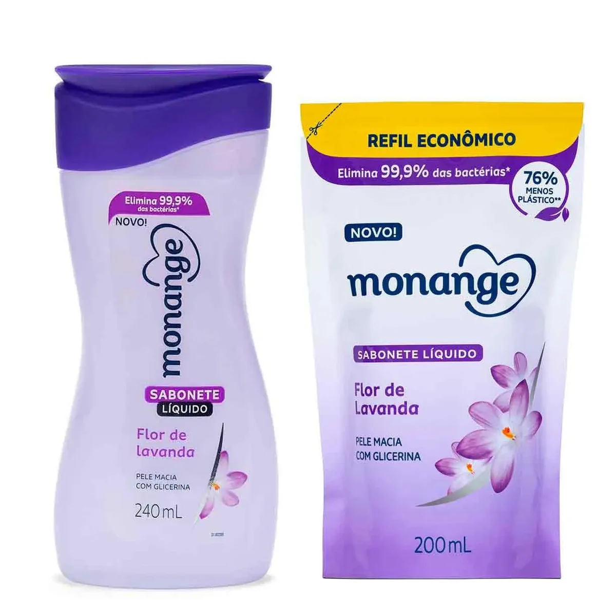 Kit Monange Lavanda Sabonete Líquido 240ml + Sabonete Líquido Refil 200ml - imagem 1