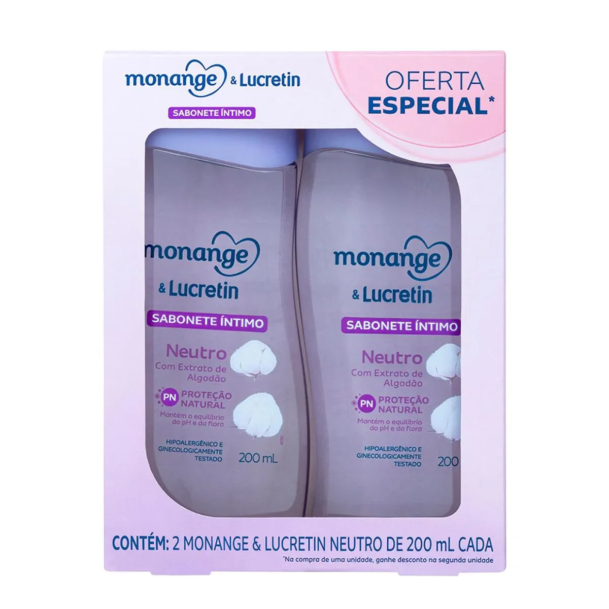 Kit Sabonete Íntimo Monange & Lucretin Neutro 200ml 2 unidades - imagem 1