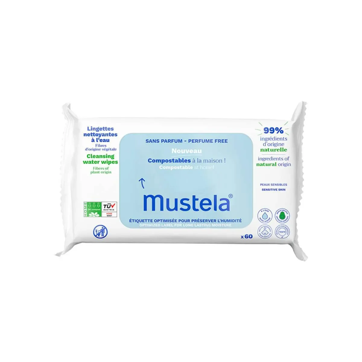 Lenço Umedecido Vegetal Mustela Compostáveis - imagem 1