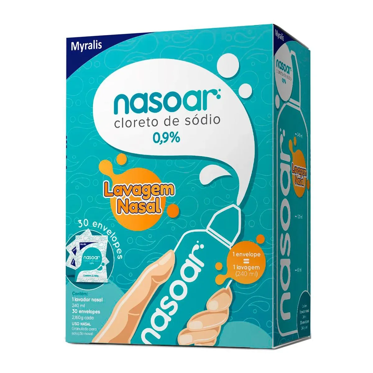 Nasoar 0,9% Descongestionante 30 envelopes + Lavador Nasal 240ml - imagem 1