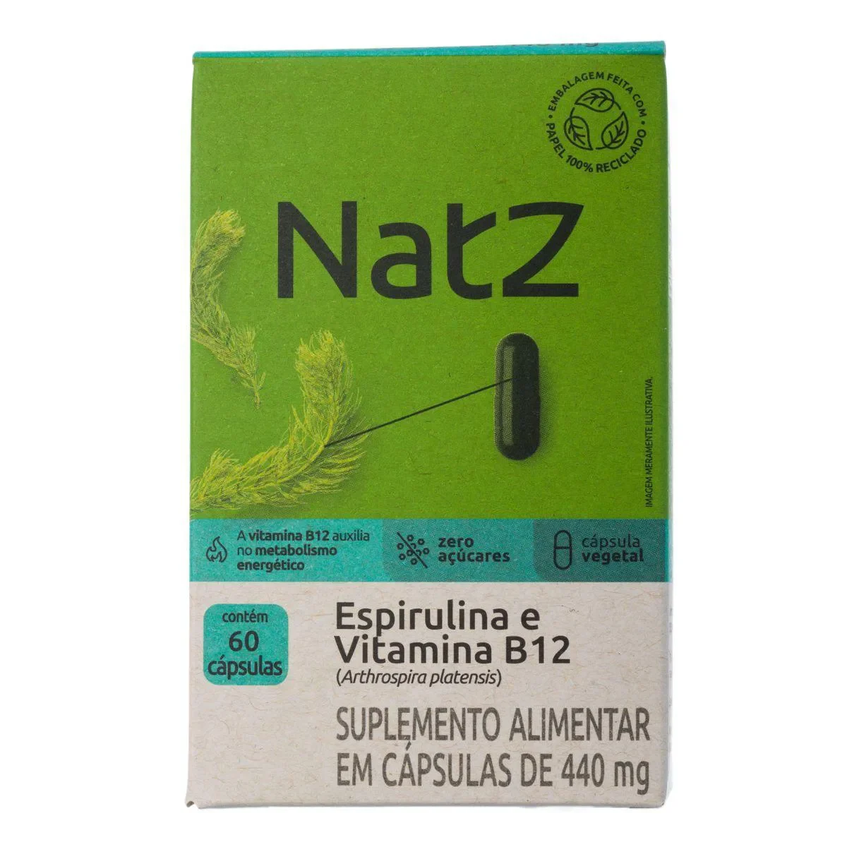 Espirulina + Vitamina B12 Natz 60 Cápsulas - imagem 1