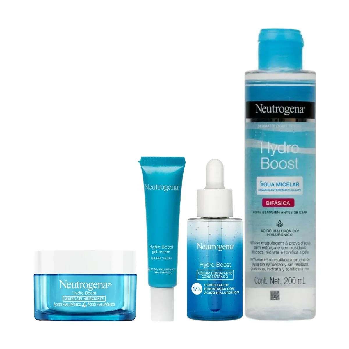 Kit Hidratante Facial Neutrogena Hydro Boost Water Gel 50g + Gel Creme Hidratante para Área dos Olhos 15g + Sérum Hidratante Facial Concentrado 30ml + Água Micelar Bifásica 200ml - imagem 1