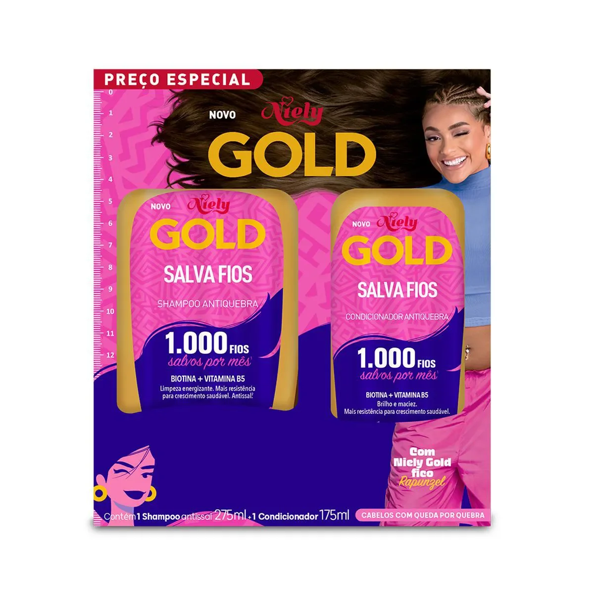 Kit Niely Gold Salva Fios Antiquebra Shampoo 275ml + Condicionador 175ml - imagem 1