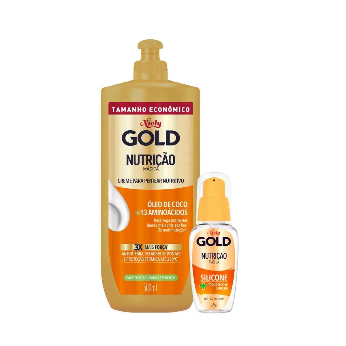 Kit Niely Gold Nutrição Mágica Creme de Pentear 500ml + Silicone para Cabelo 42ml - imagem 1