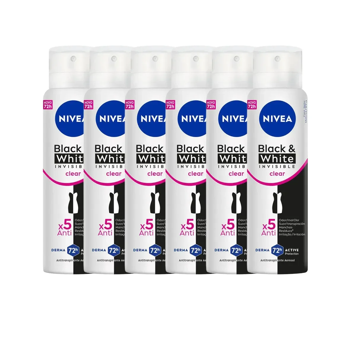 Kit Desodorante Antitranspirante Aerosol Nivea Black & White Invisible Clear Feminino 72h 150ml 6 unidades - imagem 1