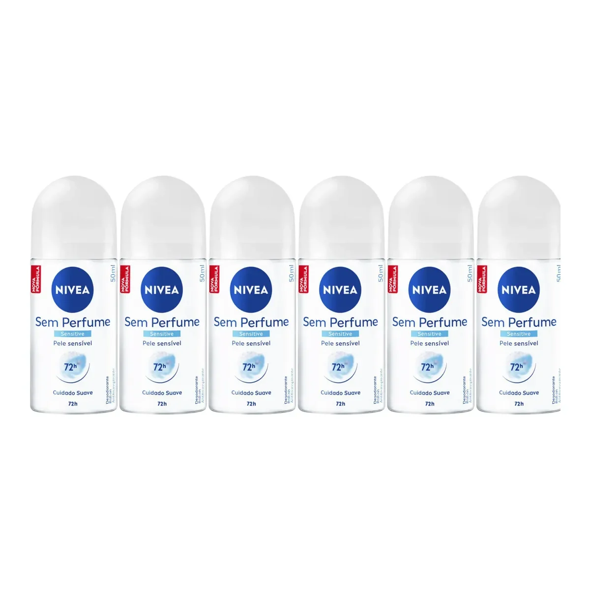 Kit Desodorante Antitranspirante Roll-On Nivea 72h Sem Perfume Sem Álcool 50ml 6 unidades - imagem 1