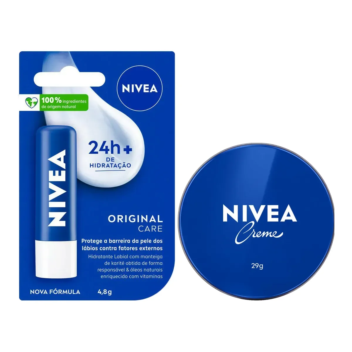 Kit Nivea Hidratante Labial Original Care 4,8g + Creme Hidratante em Lata 29g - imagem 1