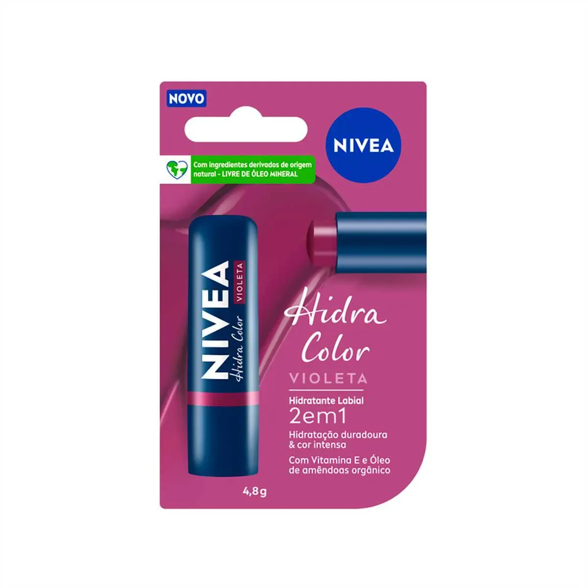 Hidratante Labial Nivea Hidra Color 2 em 1 Violeta 4,8g - imagem 1