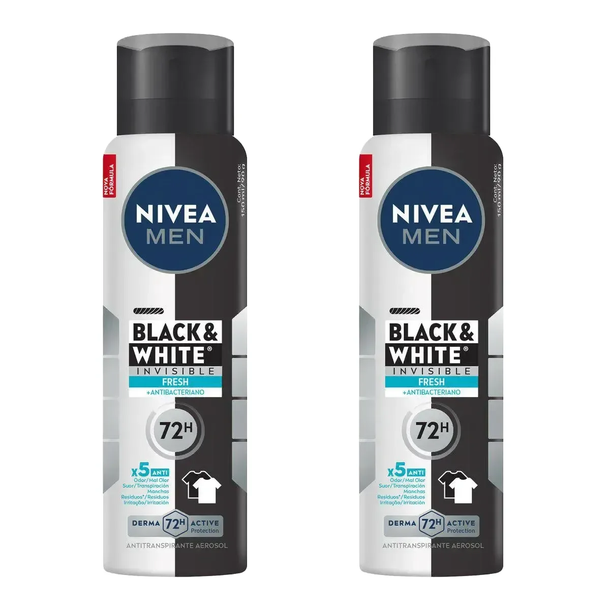 Kit Desodorante Antitranspirante Aerosol Nivea Men Black & White Invisible Fresh 72h 150ml 2 unidades - imagem 1