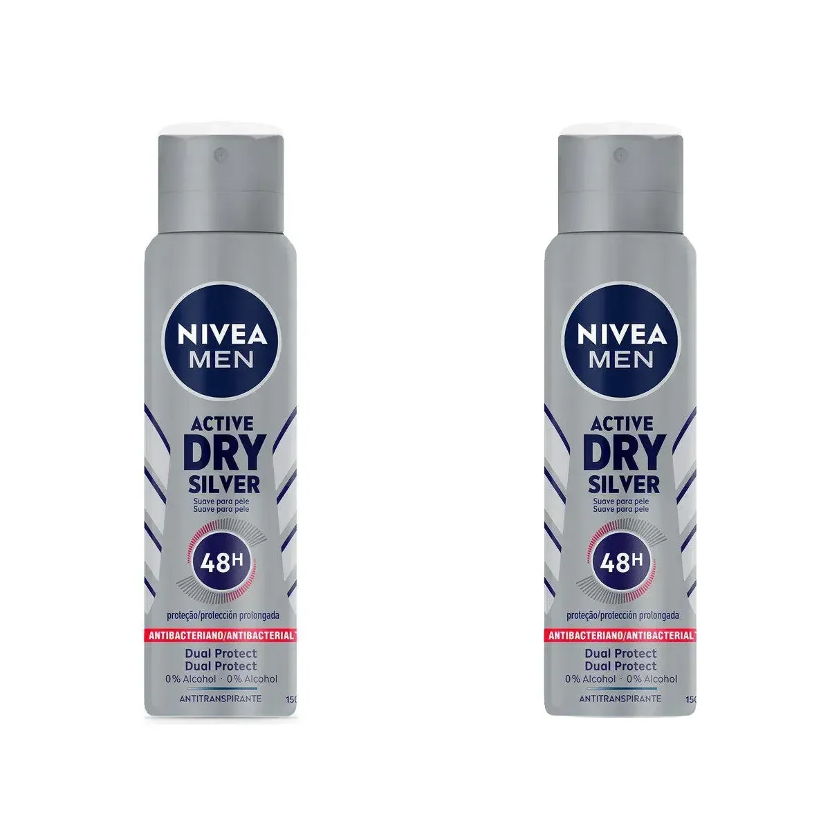 Kit Desodorante Antitranspirante Aerosol Nivea Men Active Dry Silver Masculino 48h 150ml 2 unidades - imagem 1