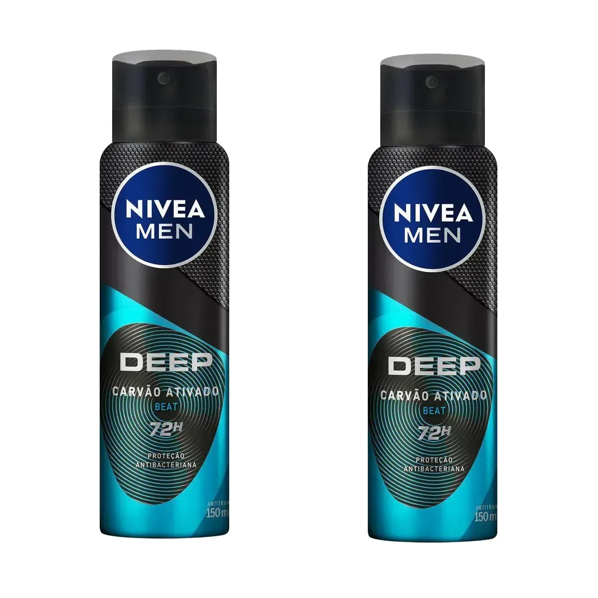 Kit Desodorante Antitranspirante Aerosol Nivea Men Deep Beat Carvão Ativado Masculino 72h 150ml 2 unidades - imagem 1