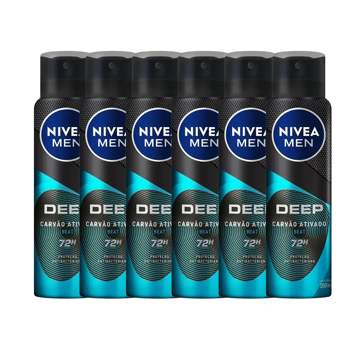 Kit Desodorante Antitranspirante Aerosol Nivea Men Deep Beat Carvão Ativado 72h 150ml 6 unidades - imagem 1