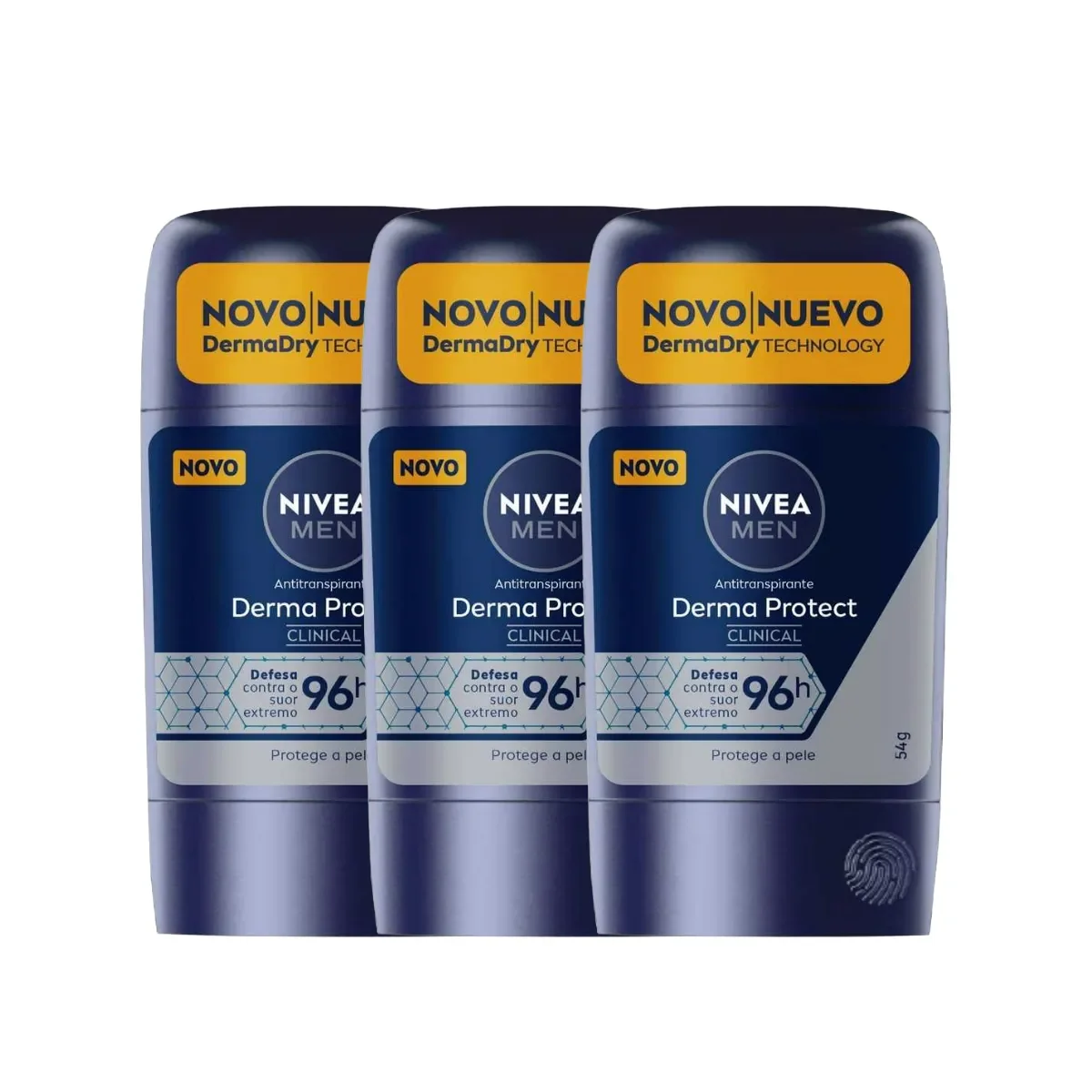 Kit Desodorante Antitranspirante Stick Barra Nivea Men Derma Protect Clinical 96h 54g  3 unidades - imagem 1