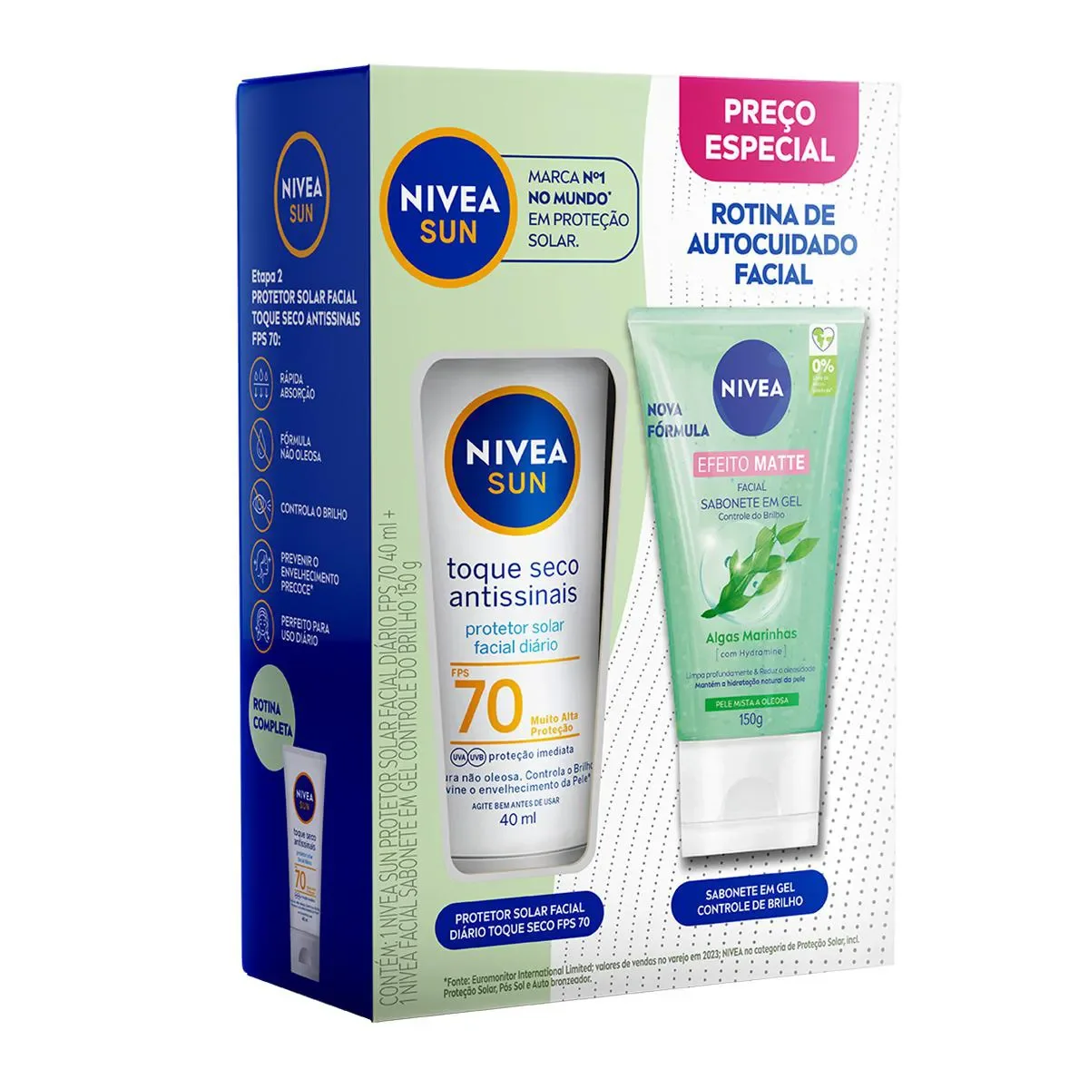 Kit Nivea Rotina de Autocuidado Facial Protetor Solar FPS 70 40ml + Sabonete em Gel 150g - imagem 1
