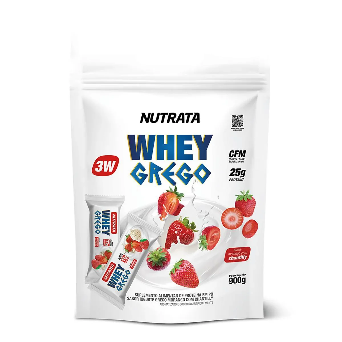 Whey Grego Nutrata Morango com Chantily Pouch 900g - imagem 1