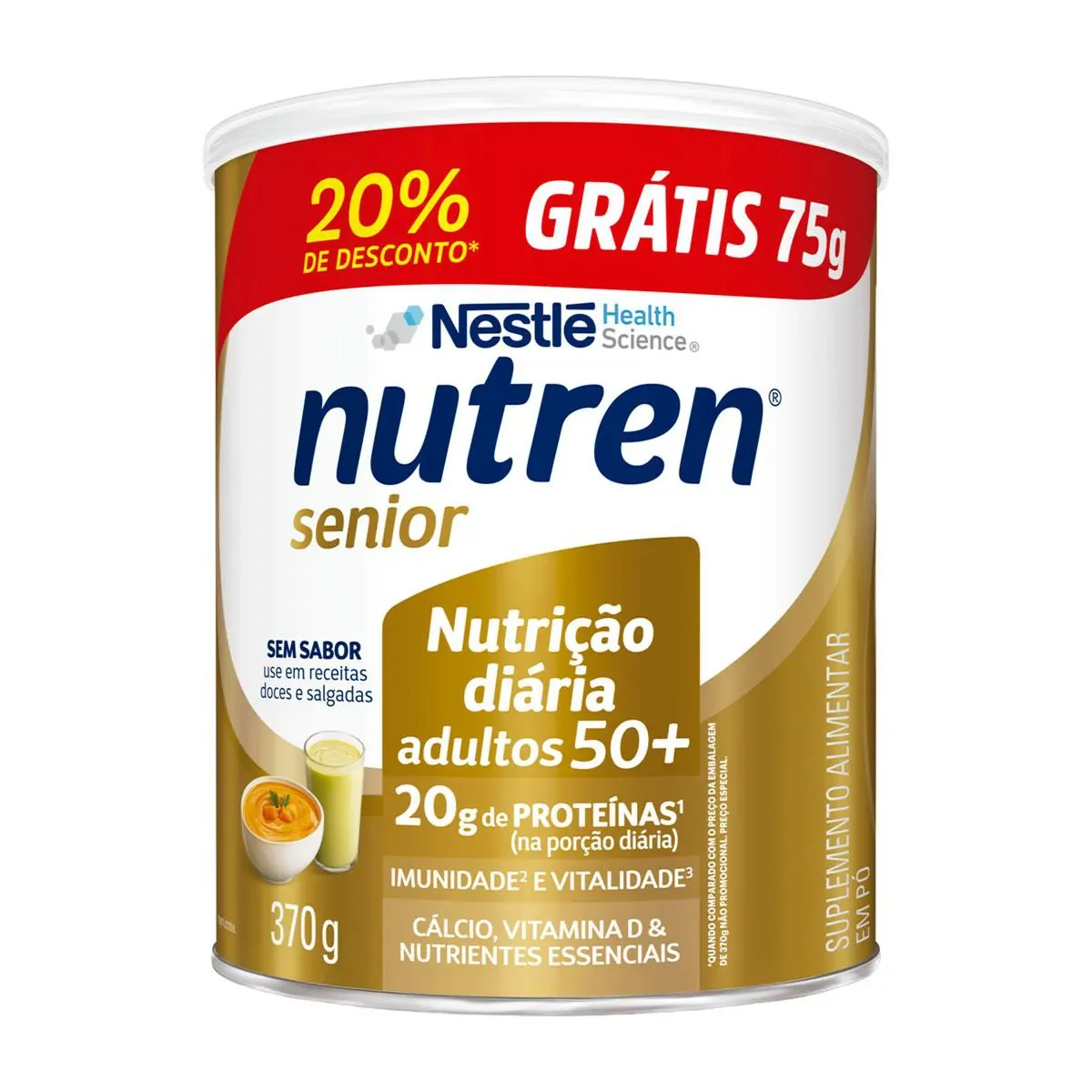 Suplemento Alimentar Nestlé Nutren Sênior Adultos 50+ sem Sabor 370g Grátis 75g - imagem 1