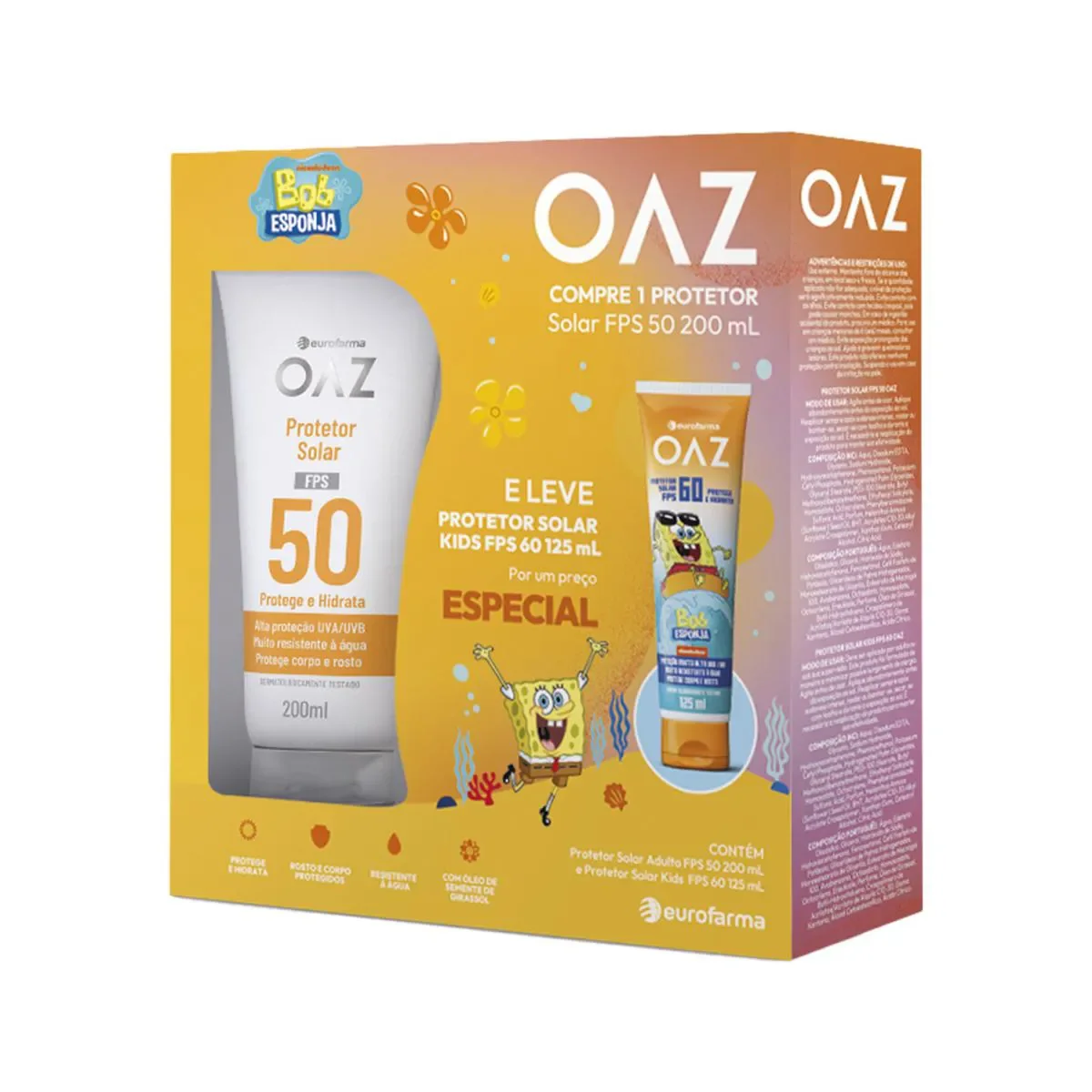 Kit OAZ Protetor Solar Adulto FPS 50 200ml + Kids FPS 60 125ml - imagem 1