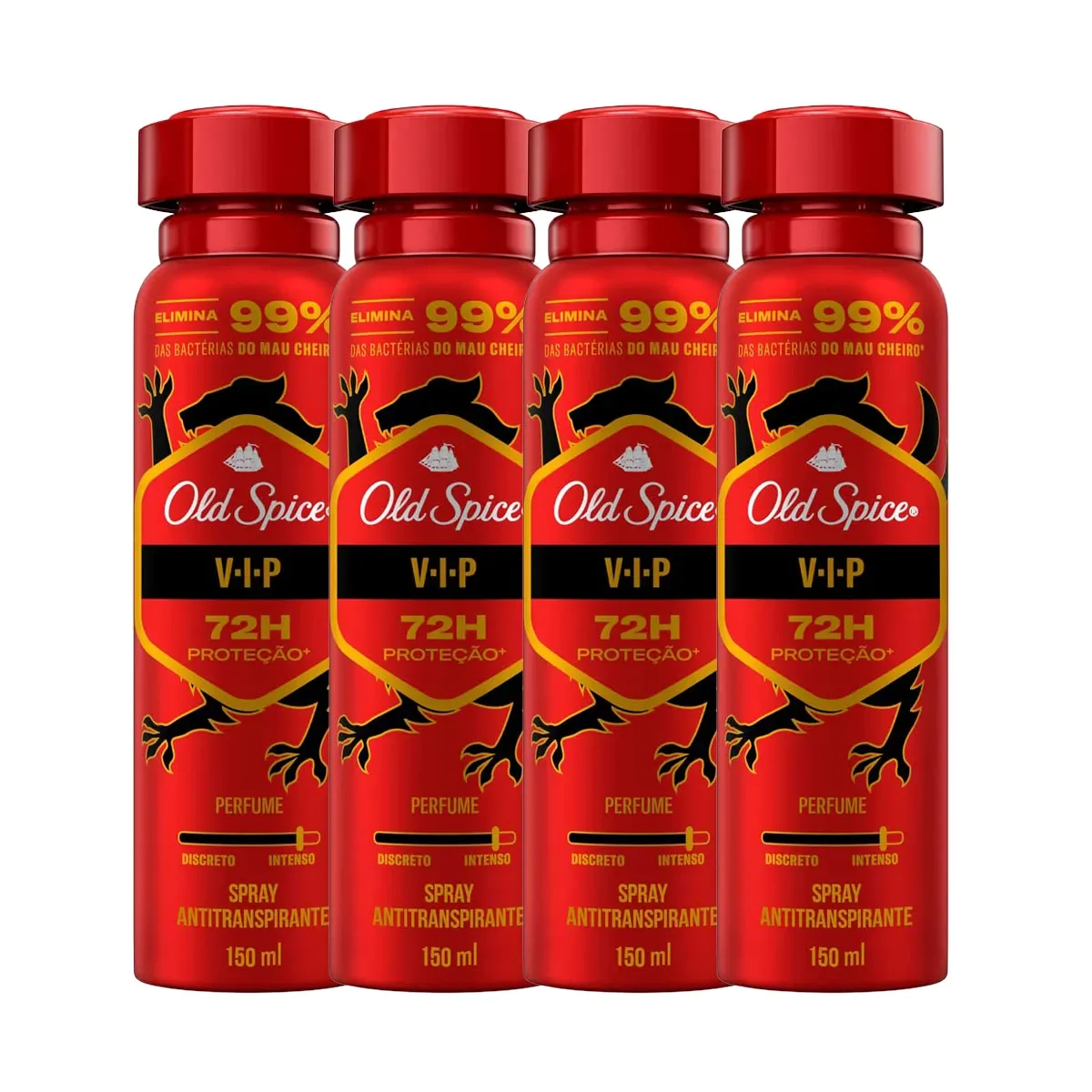 Kit Desodorante Antitranspirante Aerosol Spray Old Spice VIP Masculino 72h 150ml 4 Unidades - imagem 1