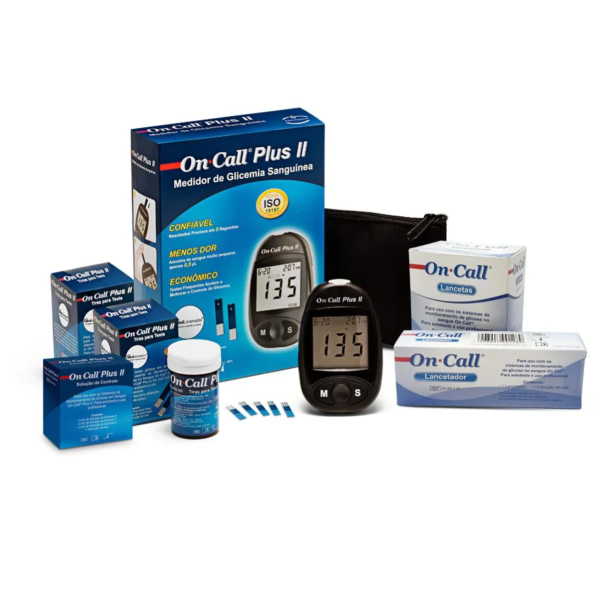 Kit Controle de Glicemia On Call Plus II 1 Monitor + 100 Tiras + 100 Lancetas + 1 Lancetador + Solução Controle - imagem 1