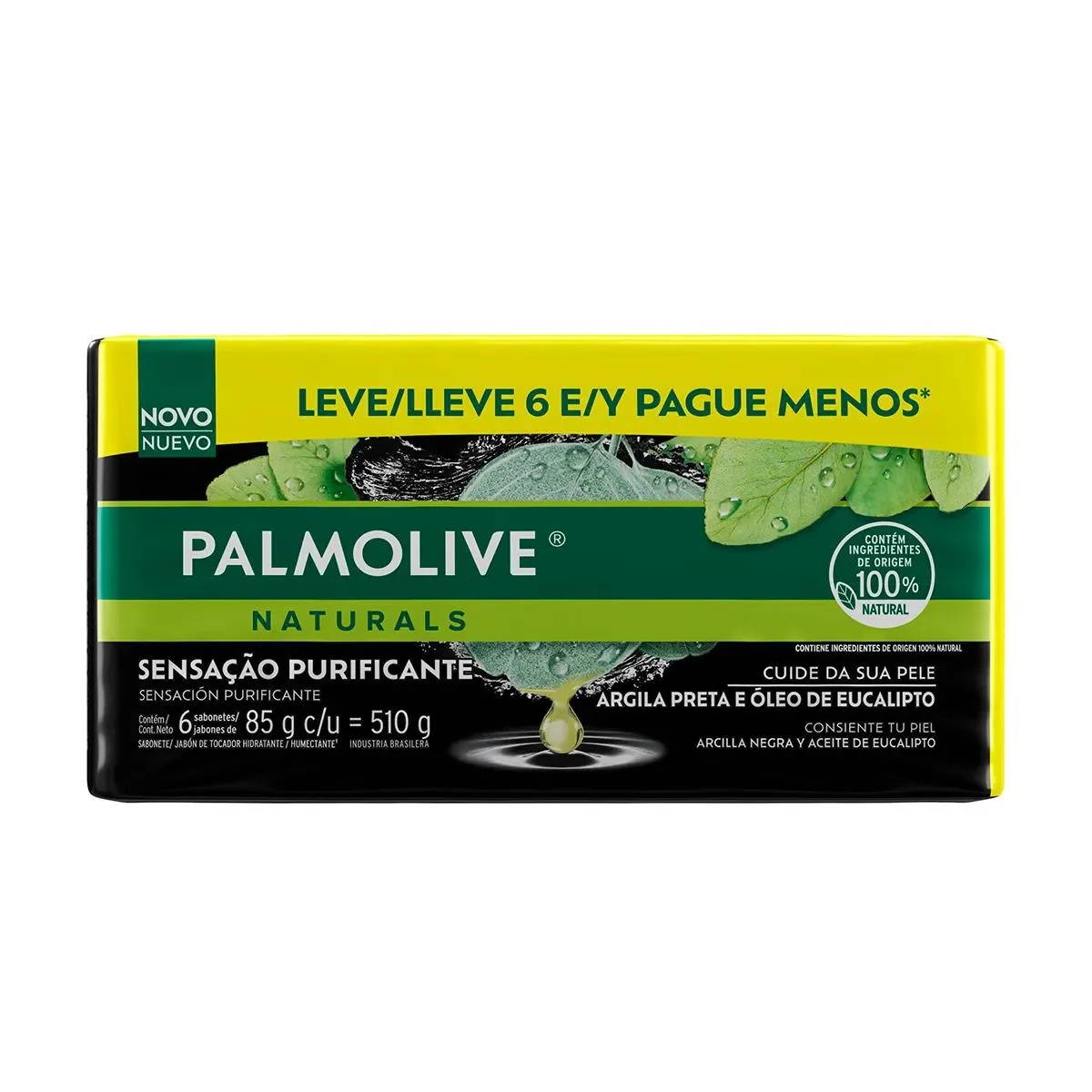 Kit Sabonete em Barra Palmolive Naturals Argila Preta e Eucalipto 6 unidades de 85g cada - imagem 1