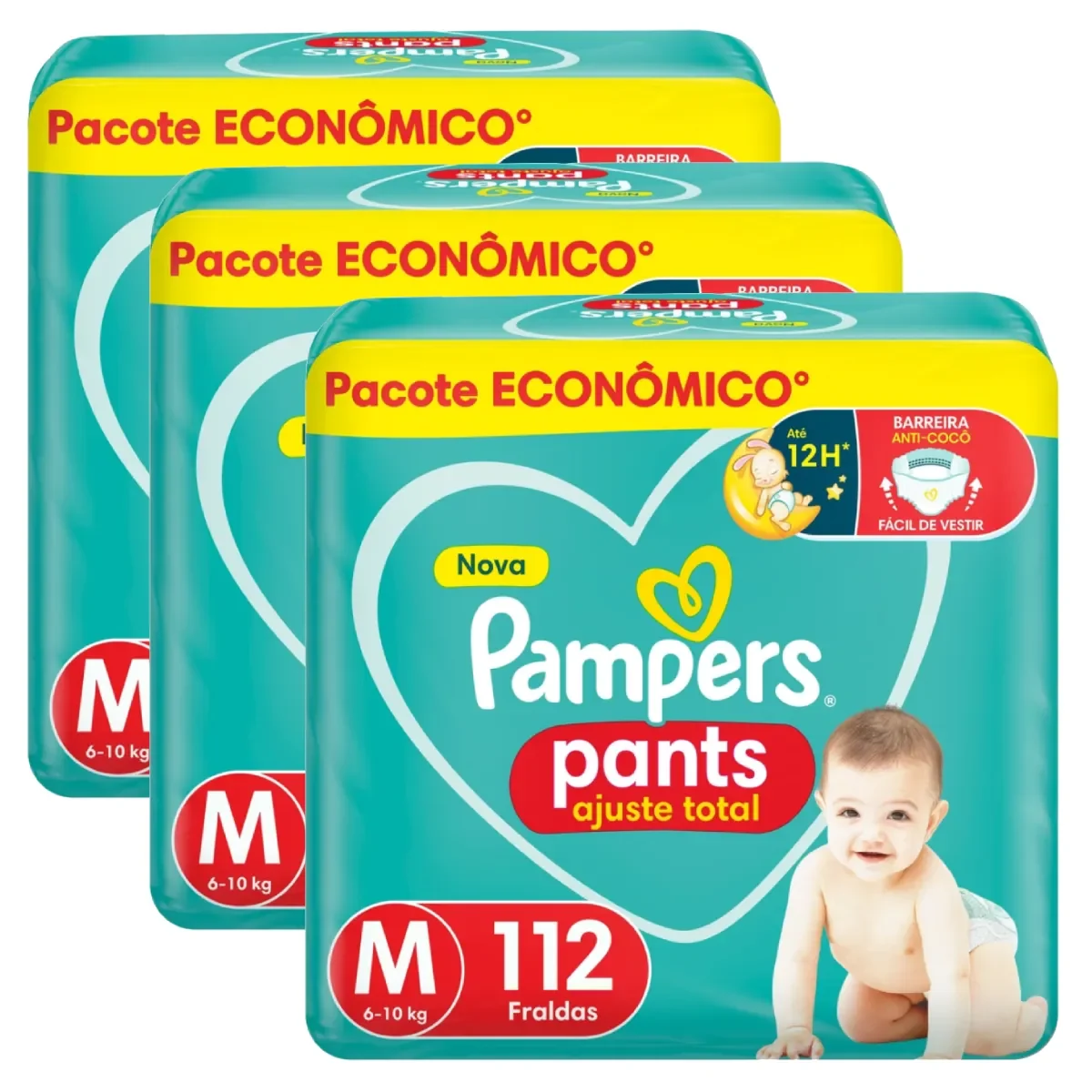 Kit 3 Fraldas Calça Pampers Pants Ajuste Total M 112 unidades cada - imagem 1