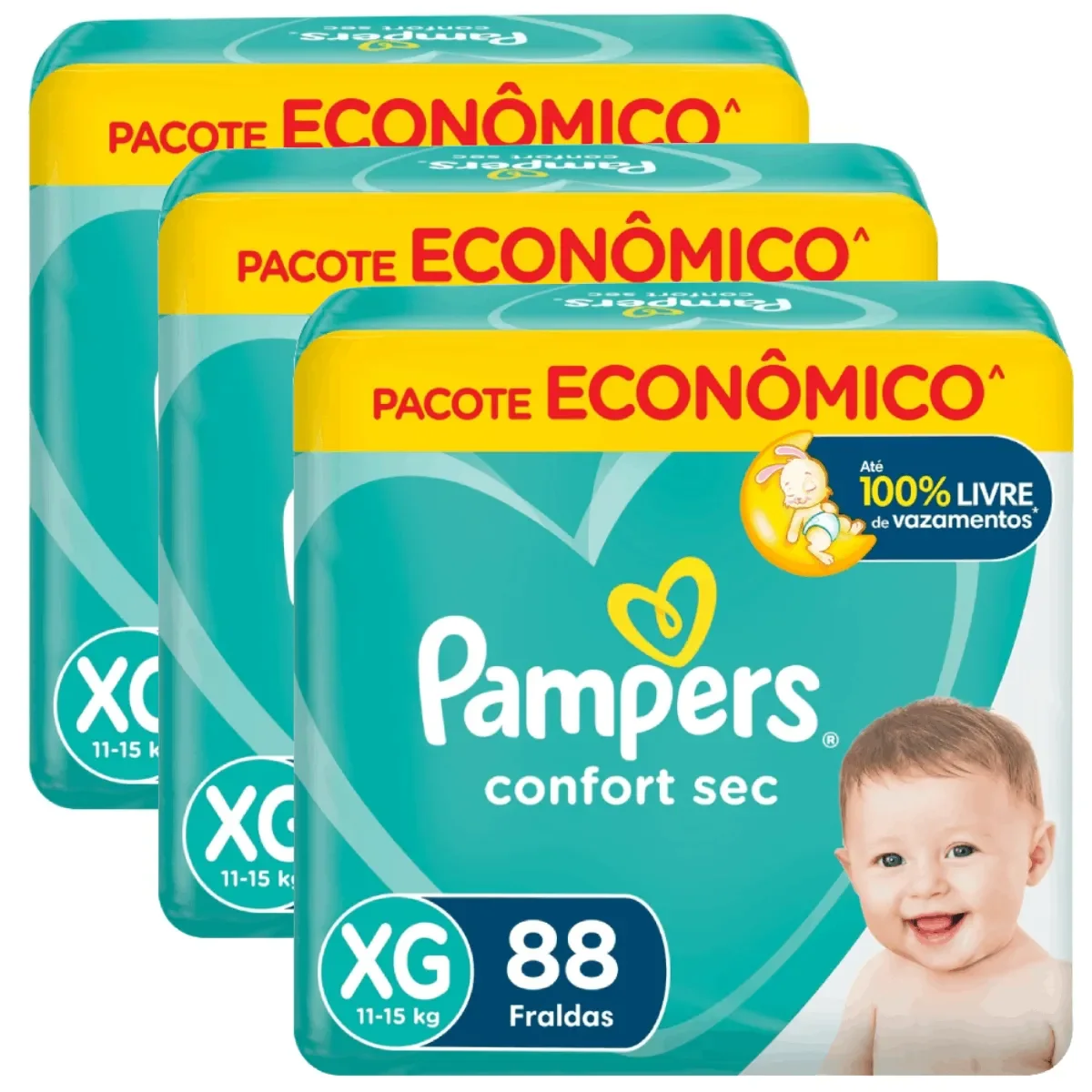 Kit 3 Fraldas Pampers Confort Sec XG 88 unidades cada - imagem 1