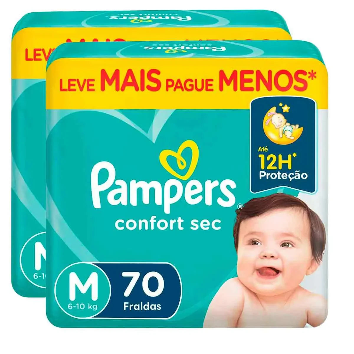 Kit Fralda Pampers Confort Sec M 2 Pacotes de 70 unidades cada - imagem 1