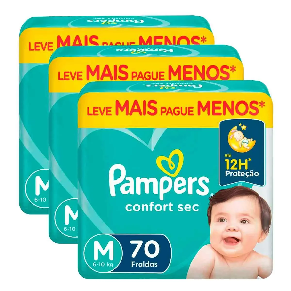 Kit Fralda Pampers Confort Sec M 3 Pacotes de 70 unidades cada - imagem 1