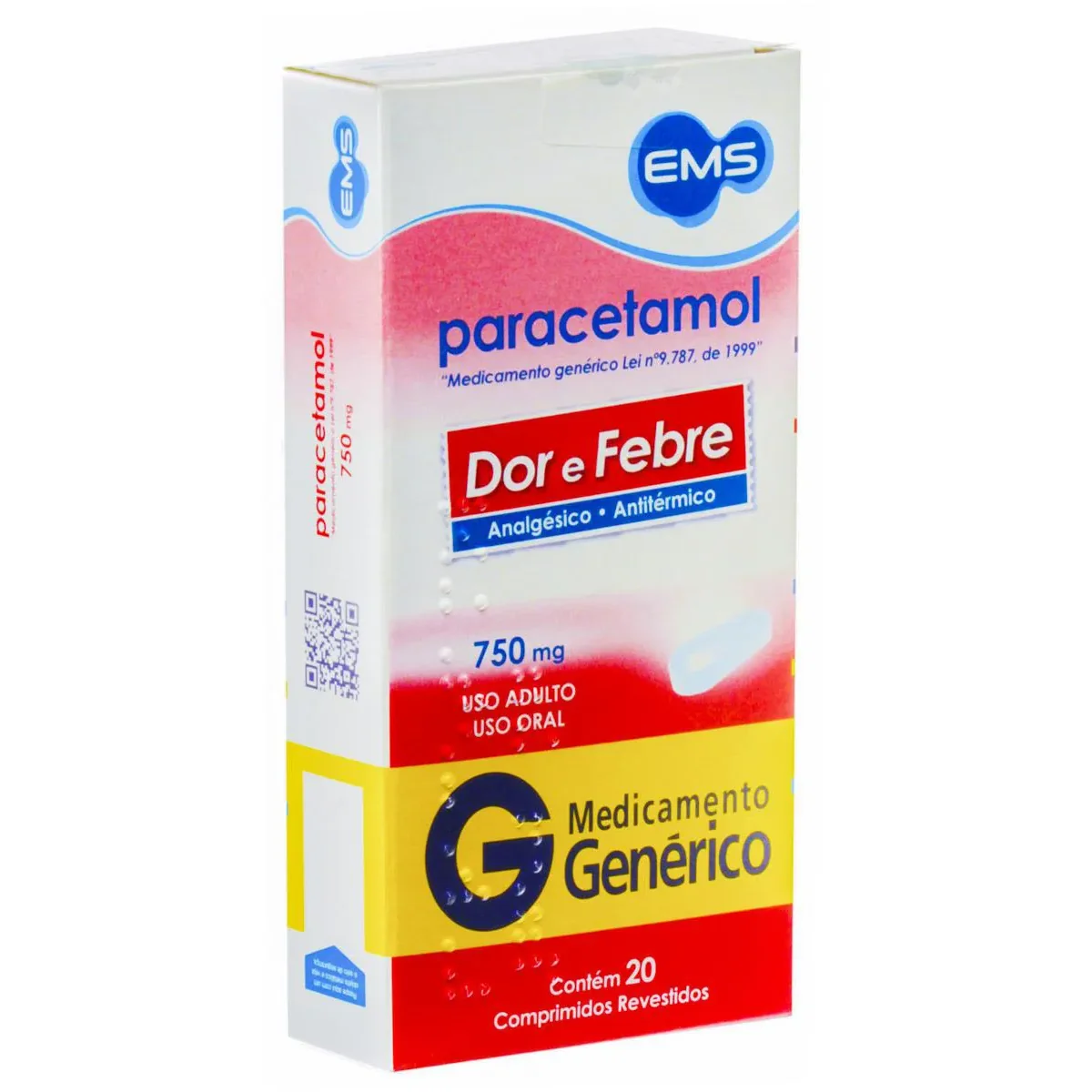 Paracetamol 750mg 20 comprimidos EMS Genérico - imagem 1
