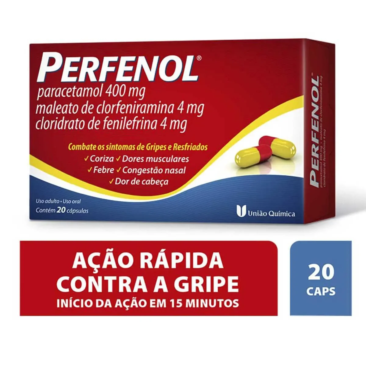 Perfenol Paracetamol 400mg + Cloridrato Fenillefrina 4mg + Maleato de Clorfeniramina 4mg 20 cápsulas - imagem 1
