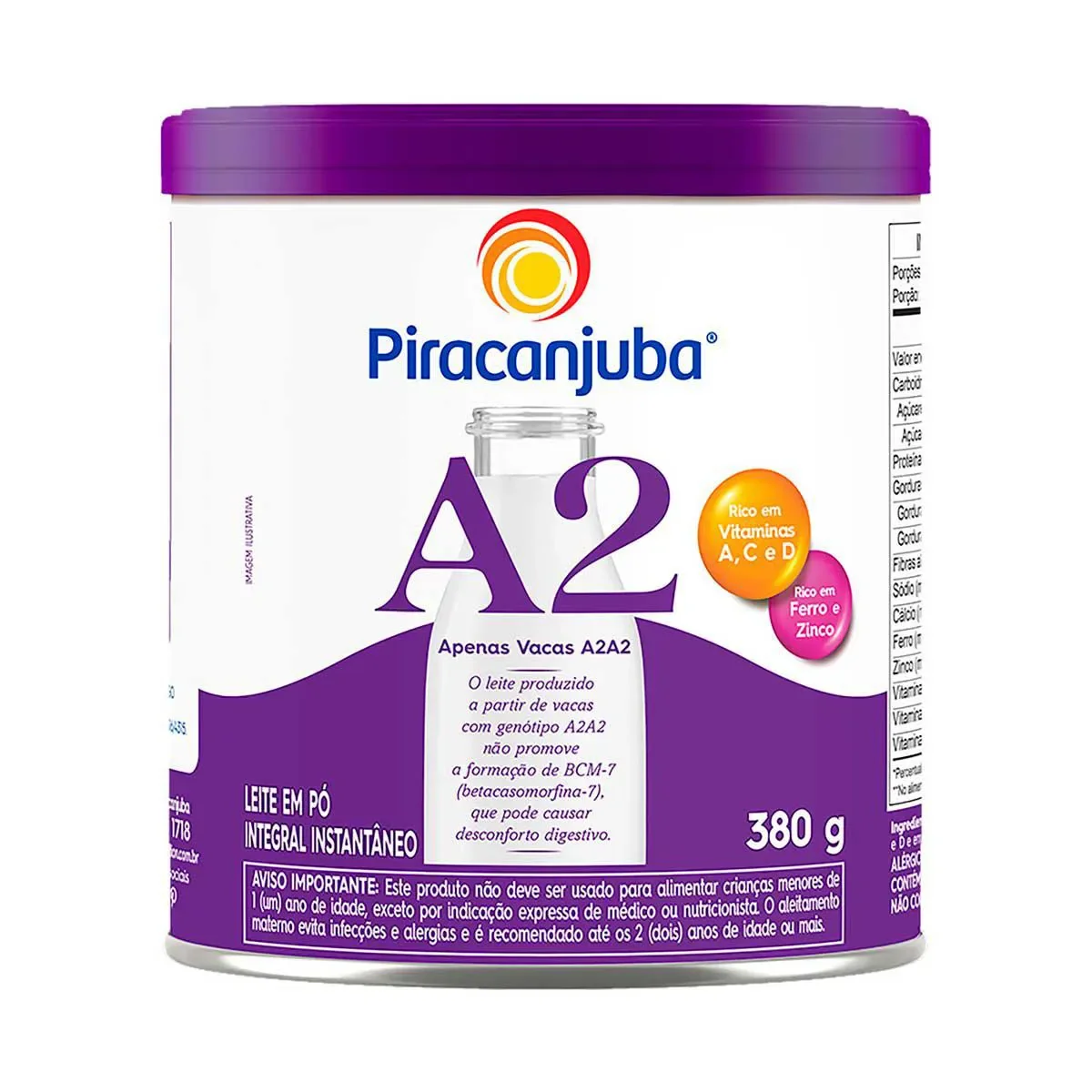Leite em Pó A2 Piracanjuba Vitaminado 380g - imagem 1