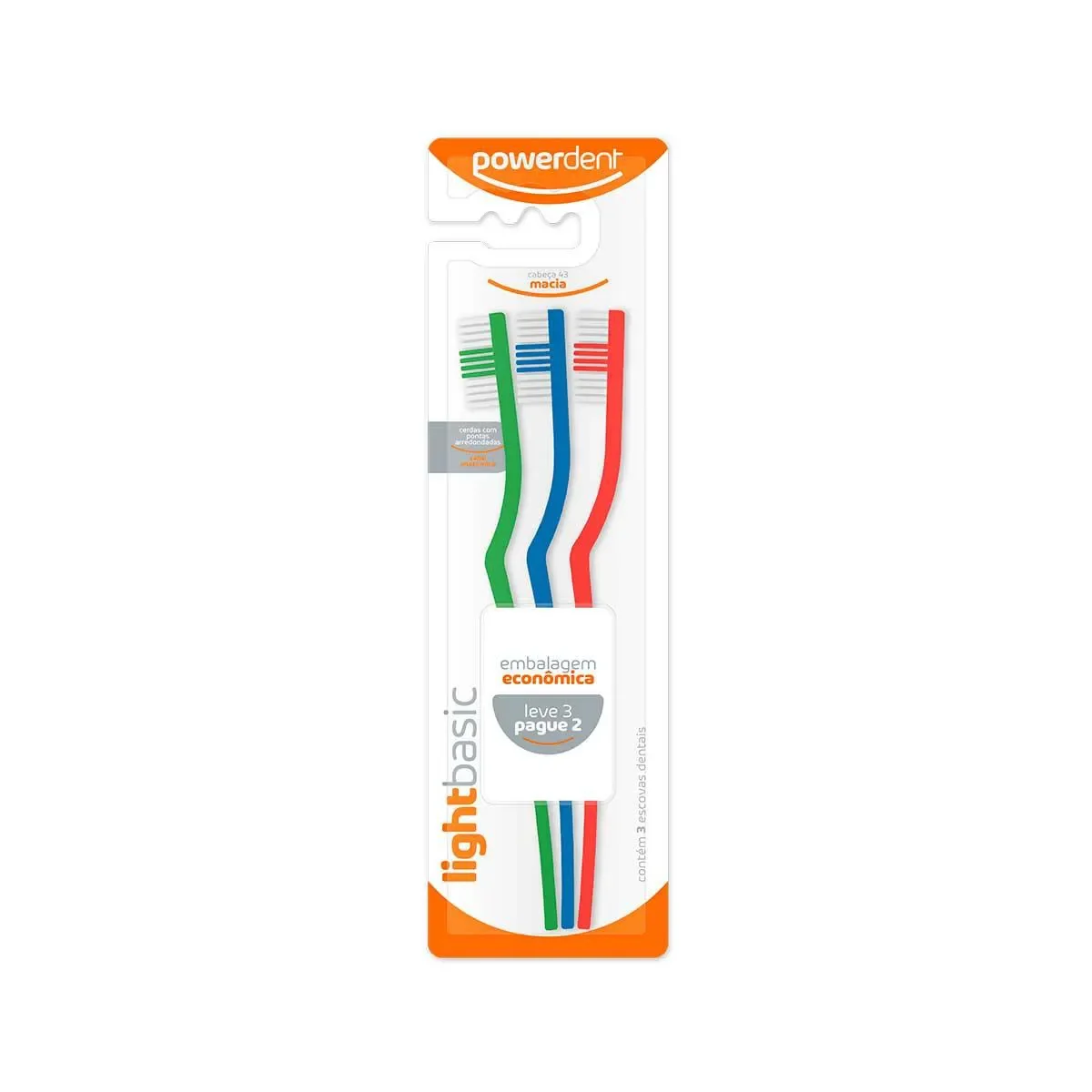 Escova de Dente Powerdent Light Basic Macia com 3 Unidades - imagem 1