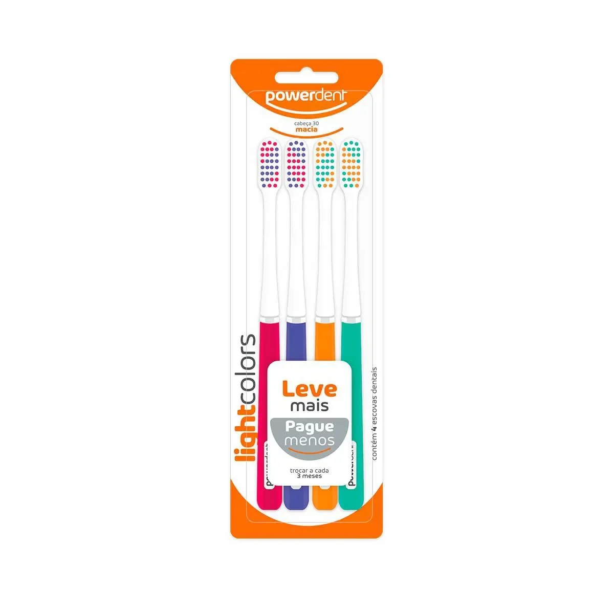 Escova de Dente Powerdent Light Colors com 4 Unidades - imagem 1