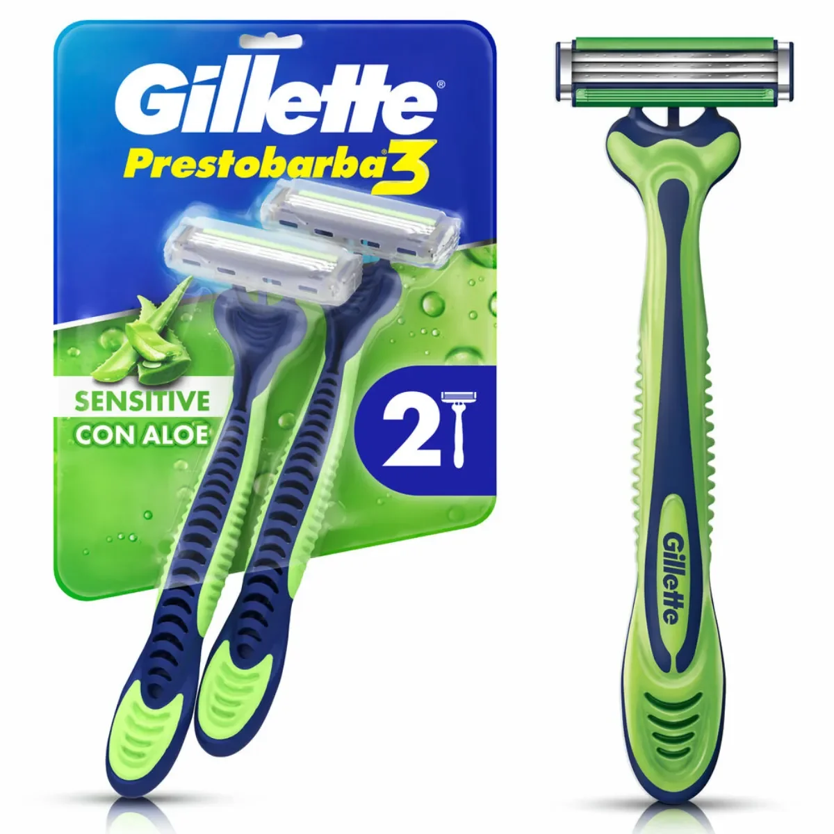 Aparelho de Barbear Gillette Prestobarba3 Sensitive Aloe Vera 2 unidades - imagem 1