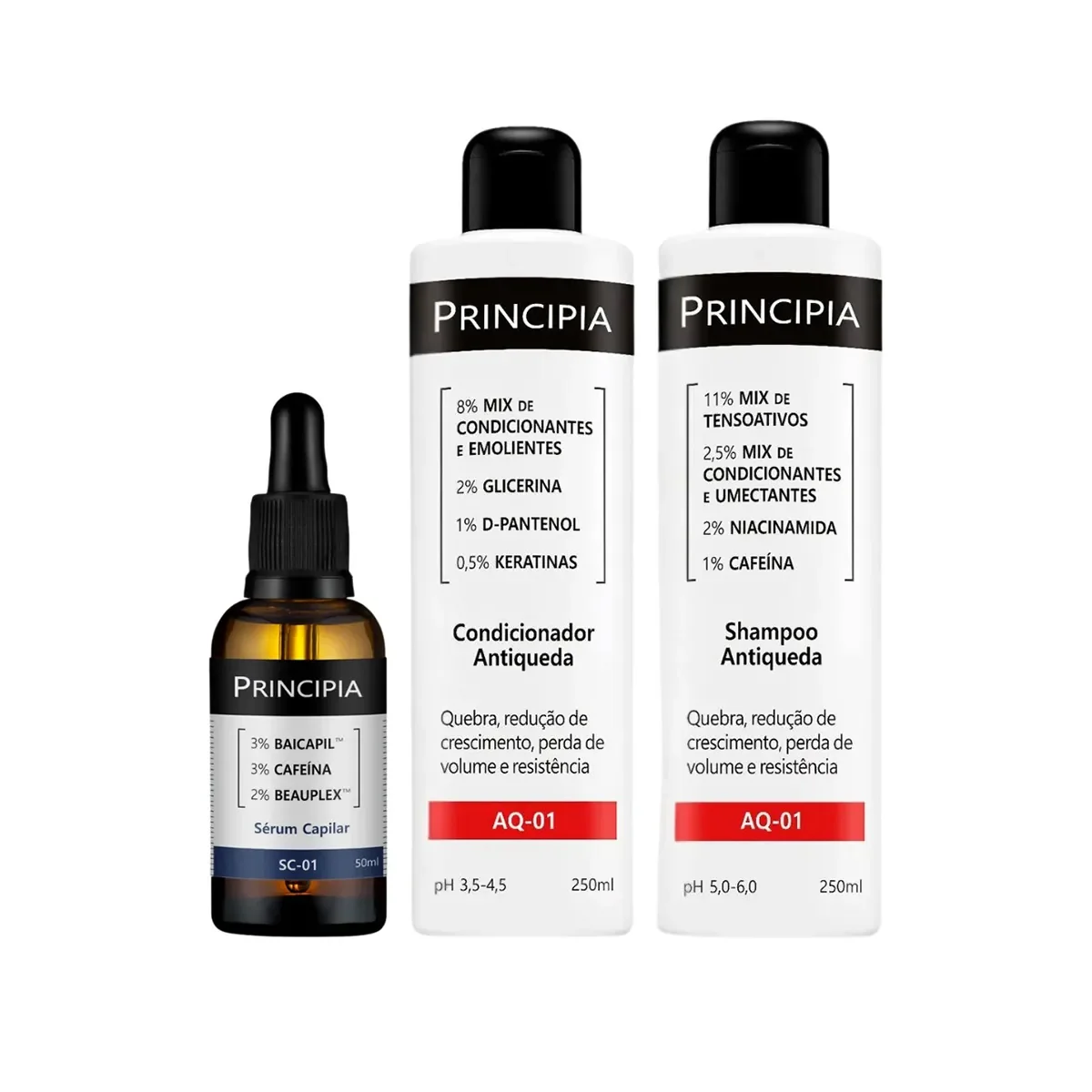Kit Antiqueda Principia Skincare AQ-01 Shampoo 250ml + Condicionador 250ml + Sérum Capilar SC-01 50ml - imagem 1