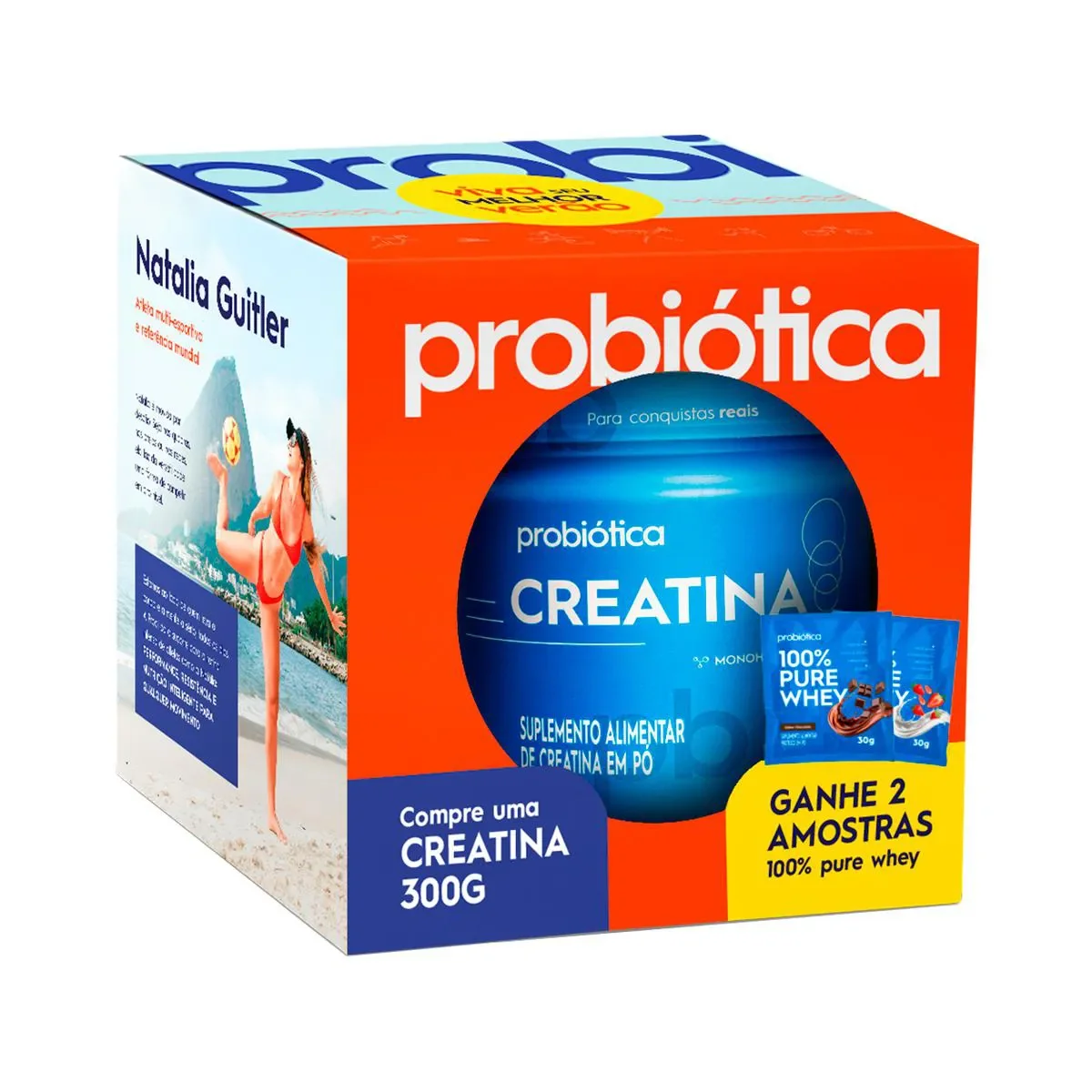 Kit Probiótica Creatina 300g + Whey Protein Chocolate e Iorgute com Morango 30g 2 sachês - imagem 1