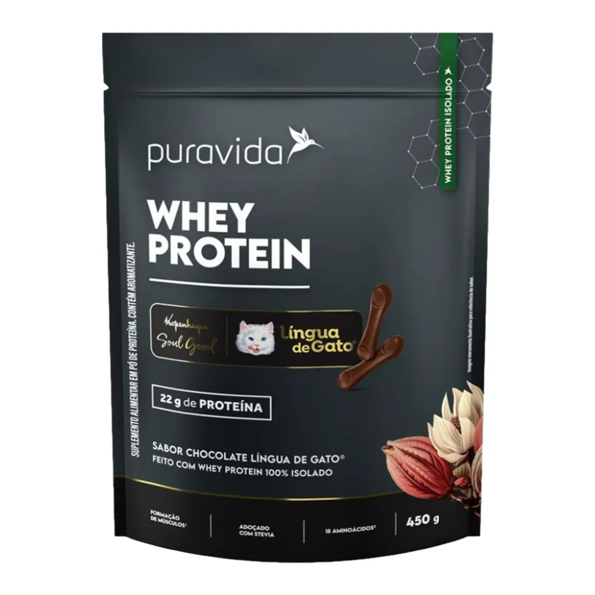 Whey Protein Puravida Língua de Gato Sachê 450g - imagem 1