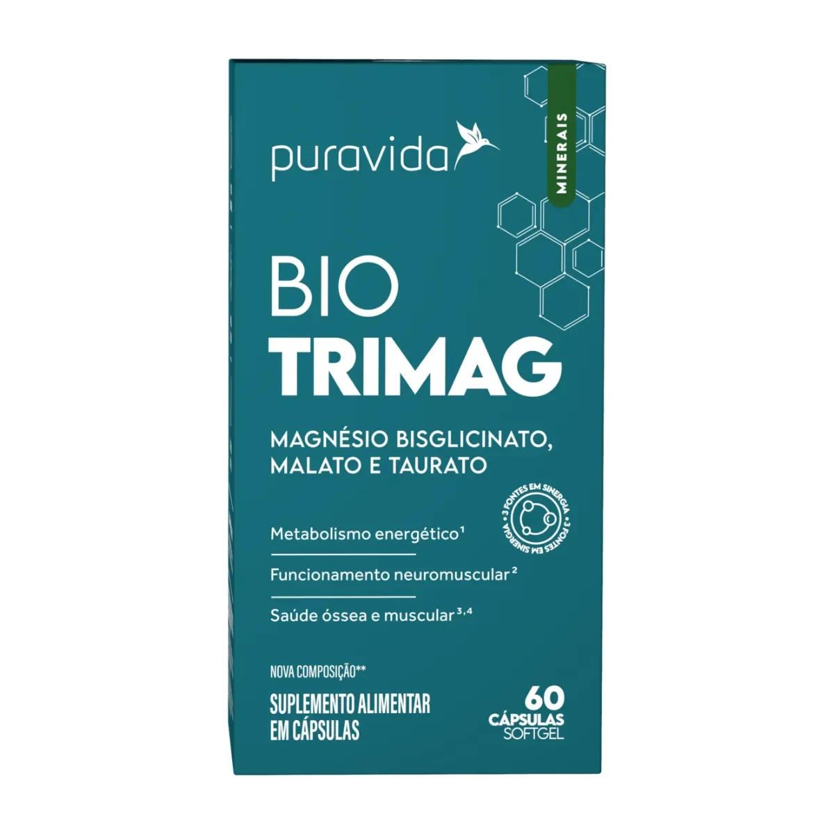 Magnésio Puravida Bio Tri Mag 60 capsulas - imagem 1
