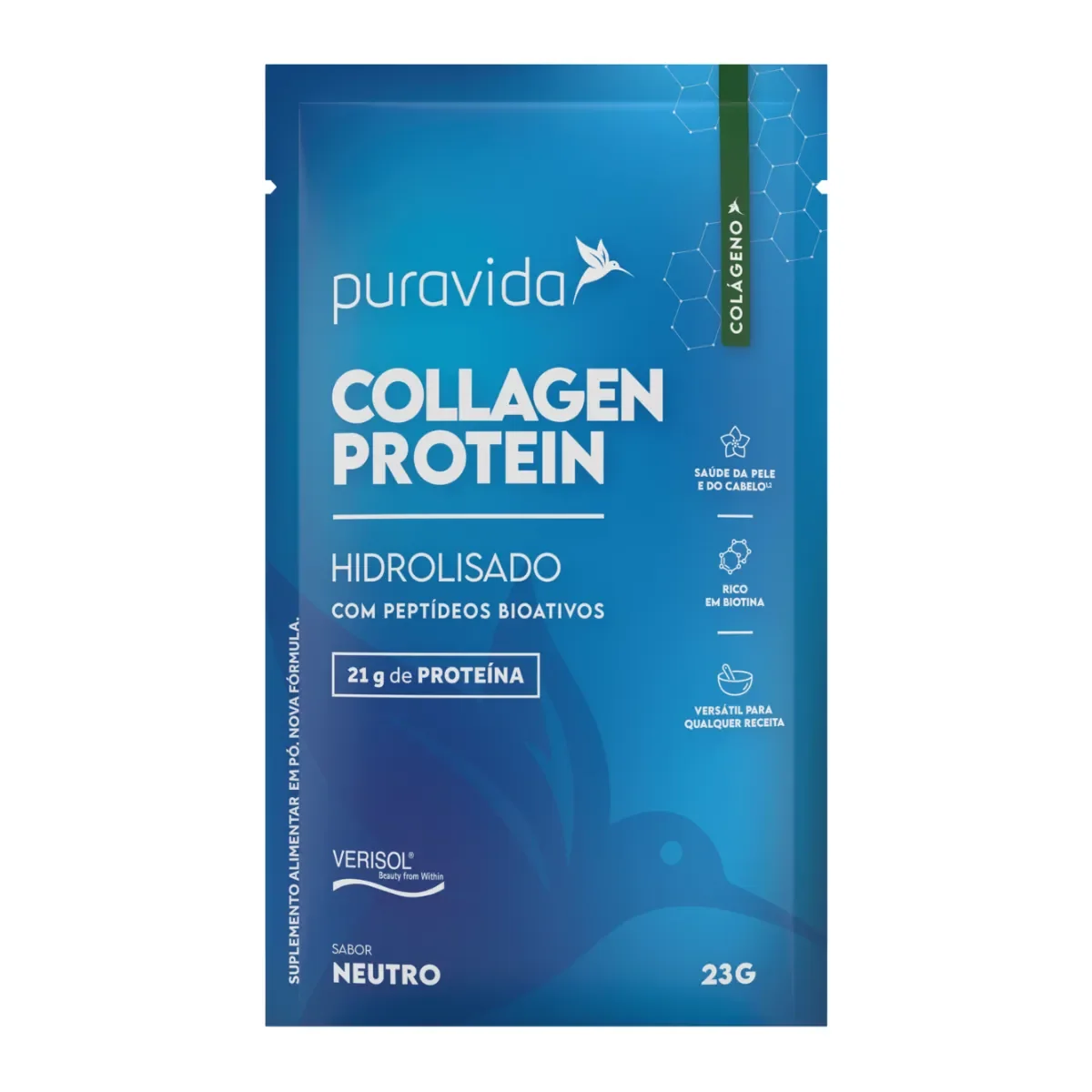 Colágeno Hidrolisado Collagen Protein Puravida Neutro Sachê 23g - imagem 1
