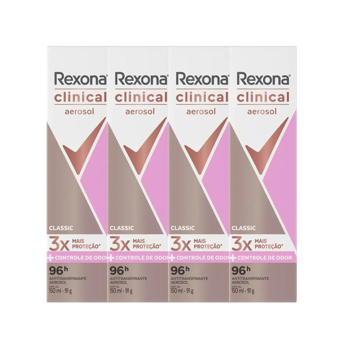 Kit Desodorante Antitranspirante Aerosol Rexona Clinical Classic Feminino 96h 150ml 4 unidades - imagem 1