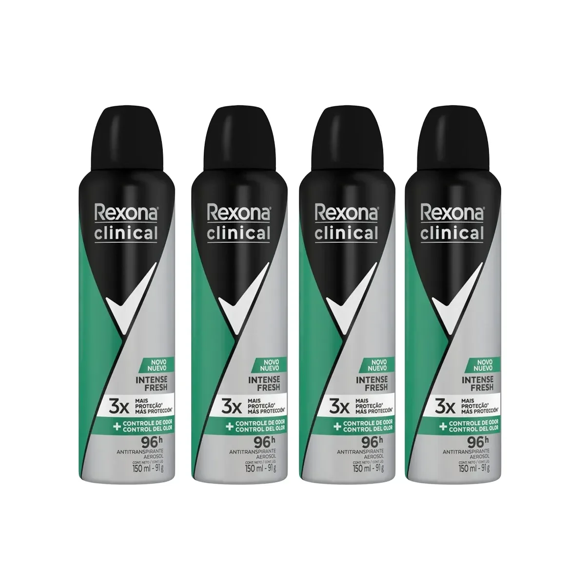Kit Desodorante Antitranspirante Aerosol Rexona Clinical Intense Fresh Masculino 96h 150ml 4 unidades - imagem 1