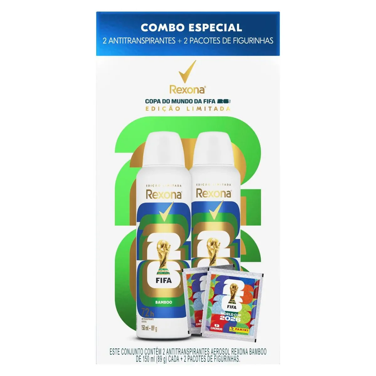 Kit Desodorante Antitranspirante Aerossol Rexona Bamboo 72h 150ml 2 unidades + Pacote de Figurinhas Edição Limitada FIFA 2 unidades - imagem 1
