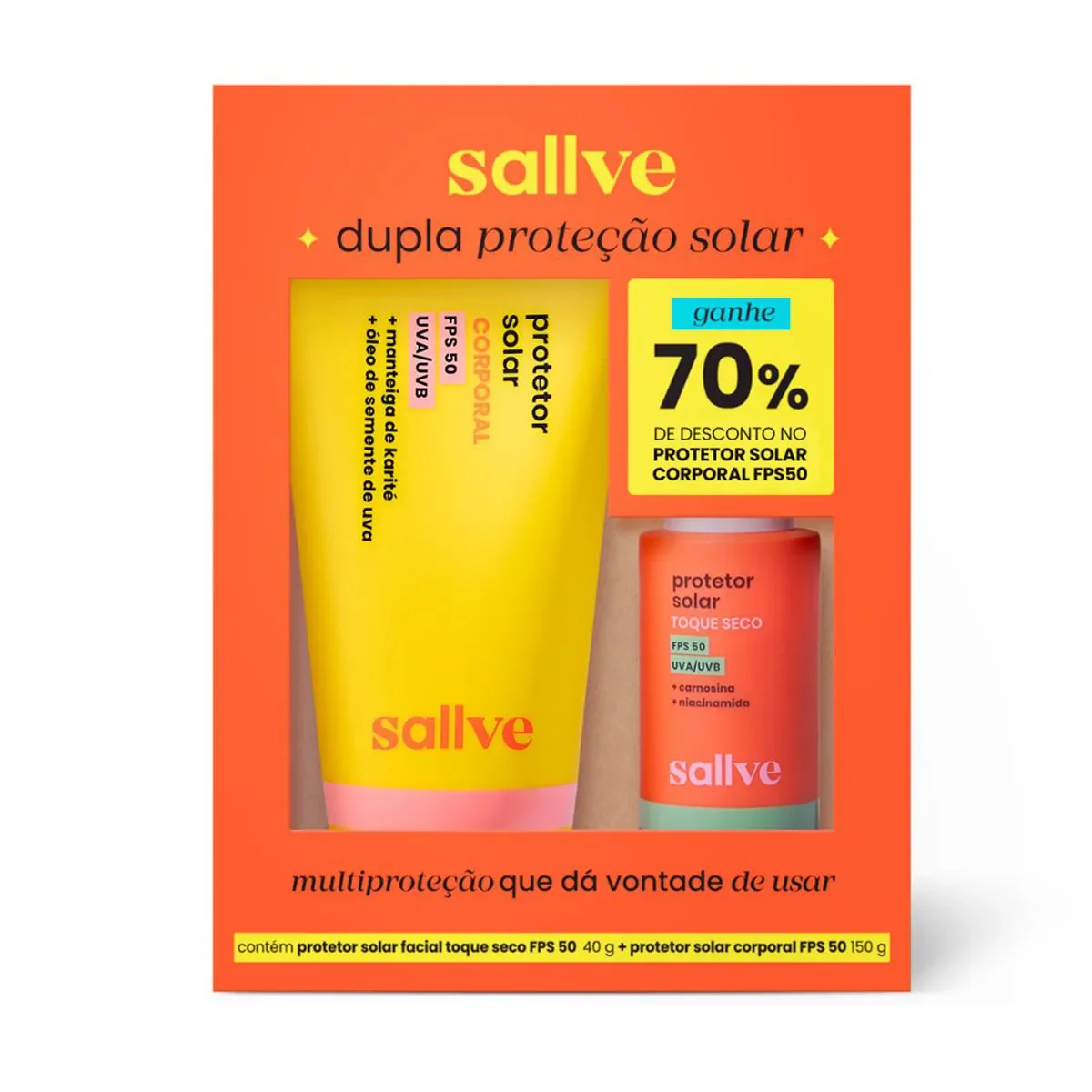 Kit Protetor Solar FPS 50 Sallve Facial Toque Seco 40g + Corporal 150g - imagem 1