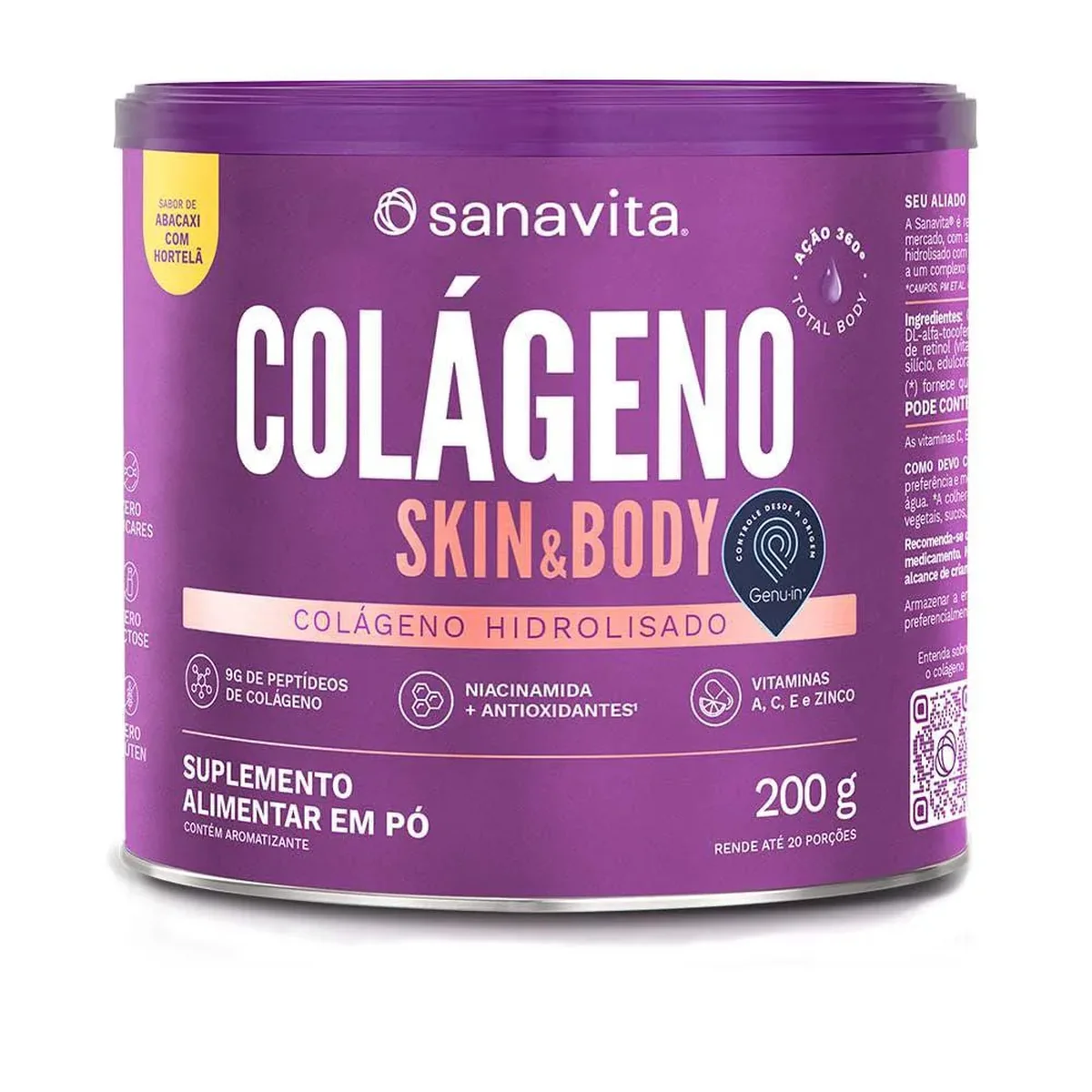 Colágeno Sanavita Skin Abacaxi com Hortelã Pó 200g - imagem 1