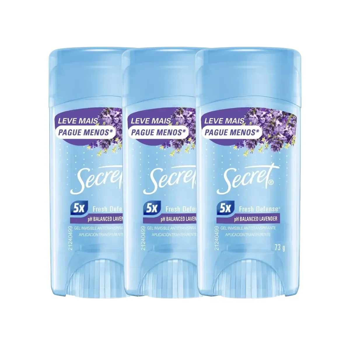 Kit Desodorante Antitranspirante Stick Gel Secret pH Balanced Lavanda Feminino 48h 73g 3 unidades - imagem 1