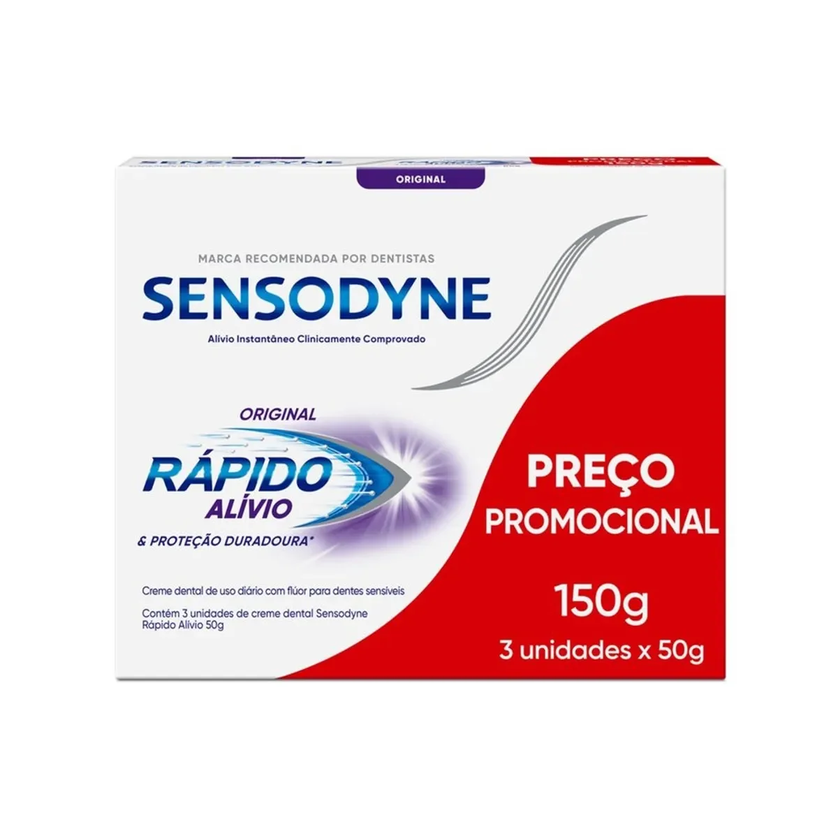 Creme Dental Sensodyne Rápido Alívio Original 50g 3 unidades - imagem 1