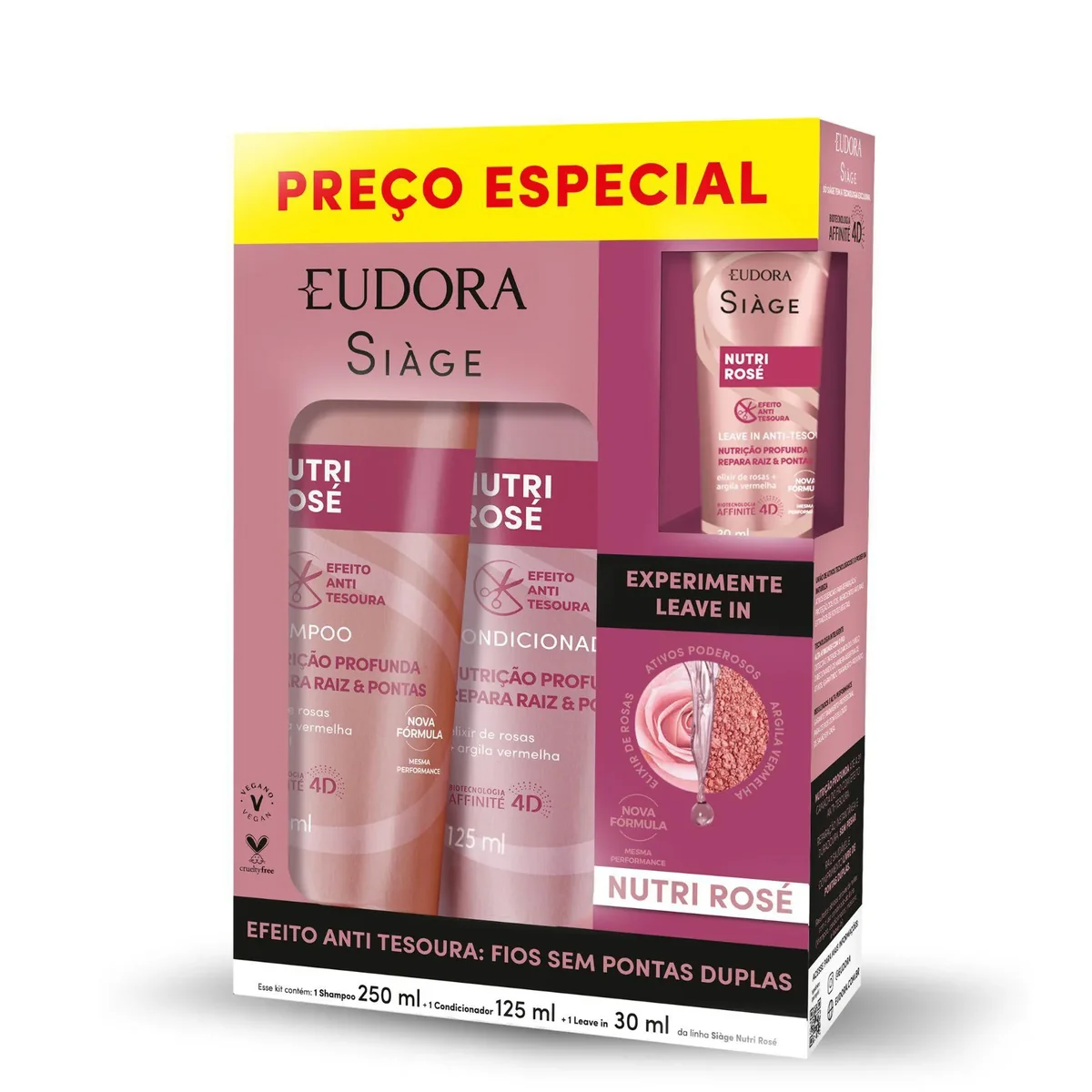 Kit Siàge Eudora Nutri Rosé Shampoo 250ml + Condicionador 125ml + Leave In 30ml - imagem 1